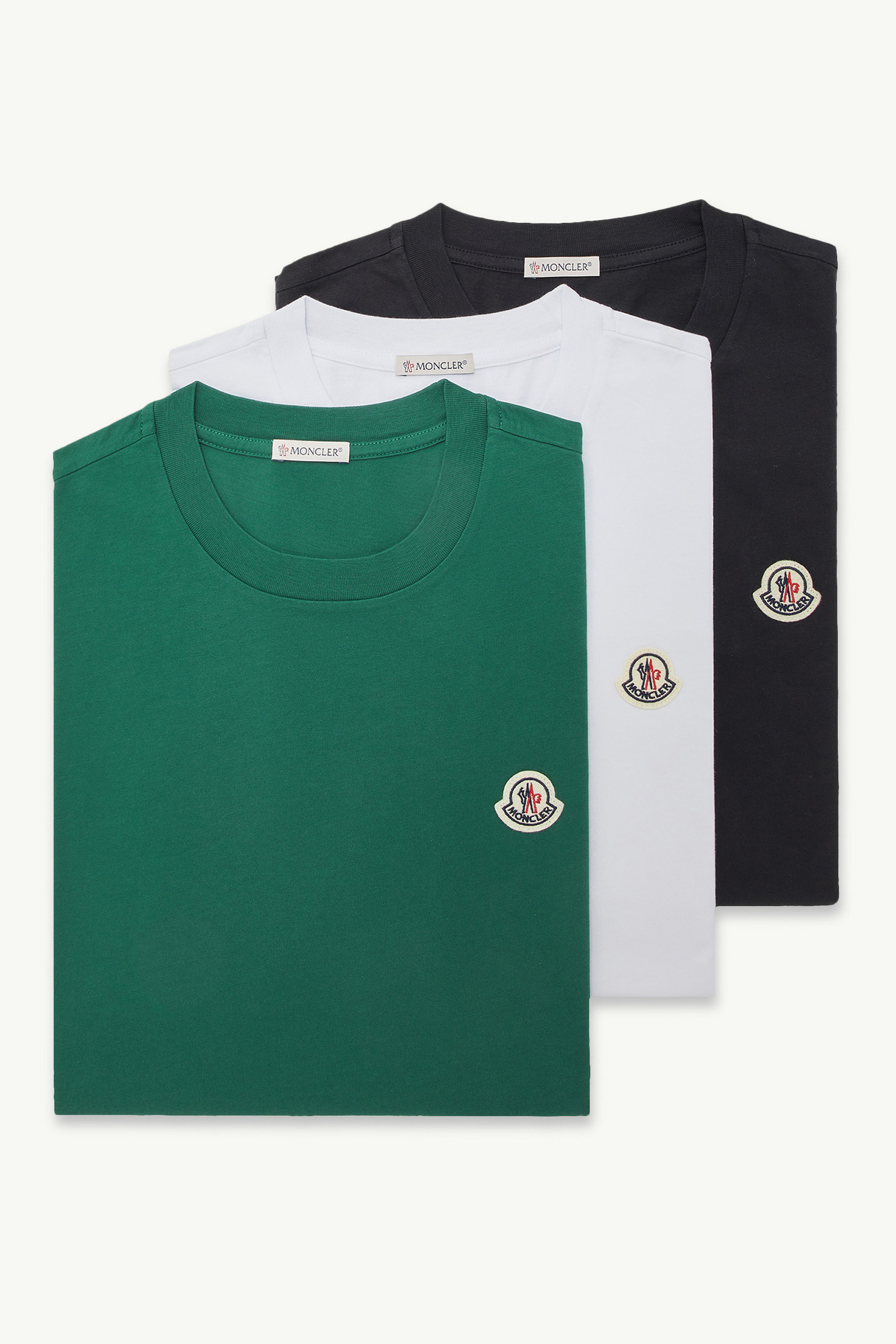 T-shirts en coton à logo (lot de 3) Hommes BLANC, VERT BOUTEILLE ET BLEU MARINE Moncler 0